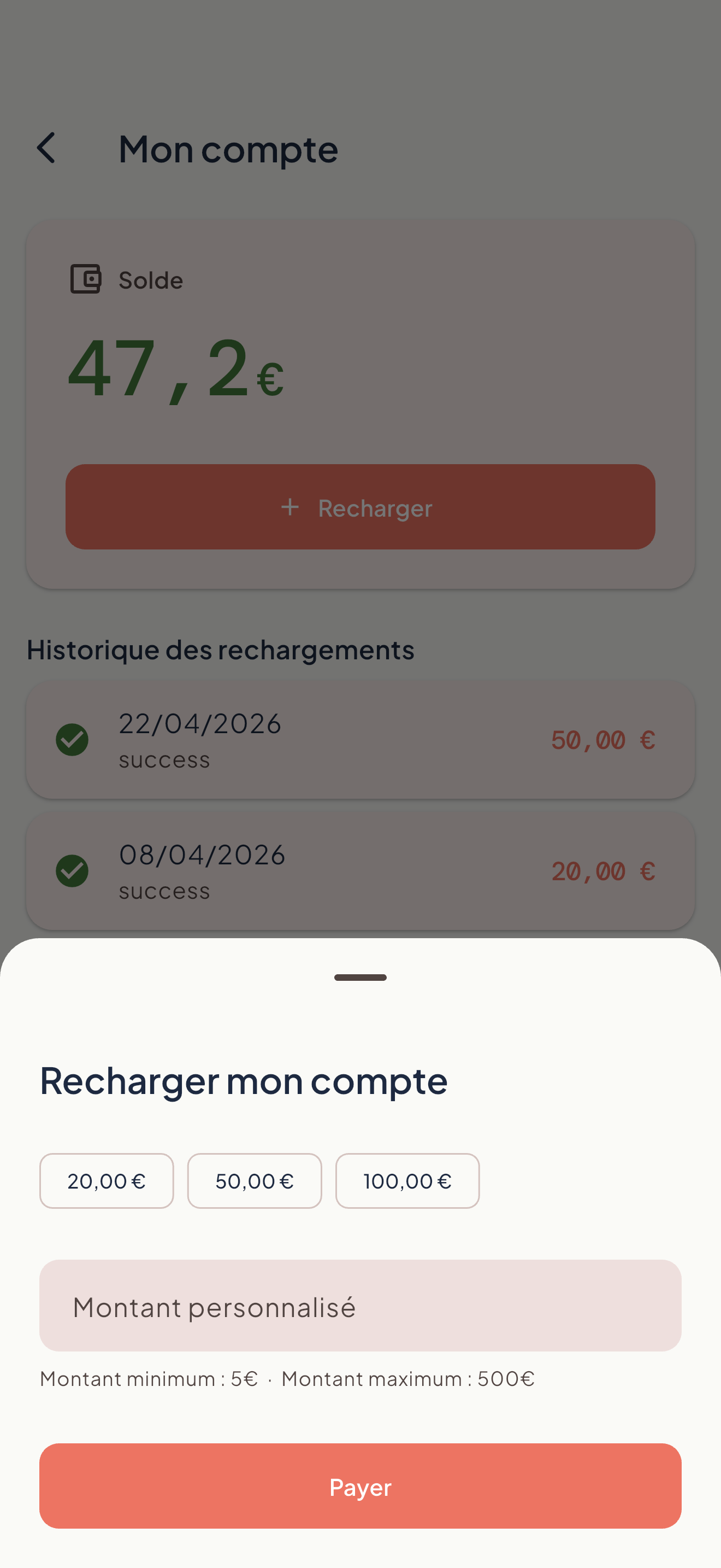 Rechargement par carte