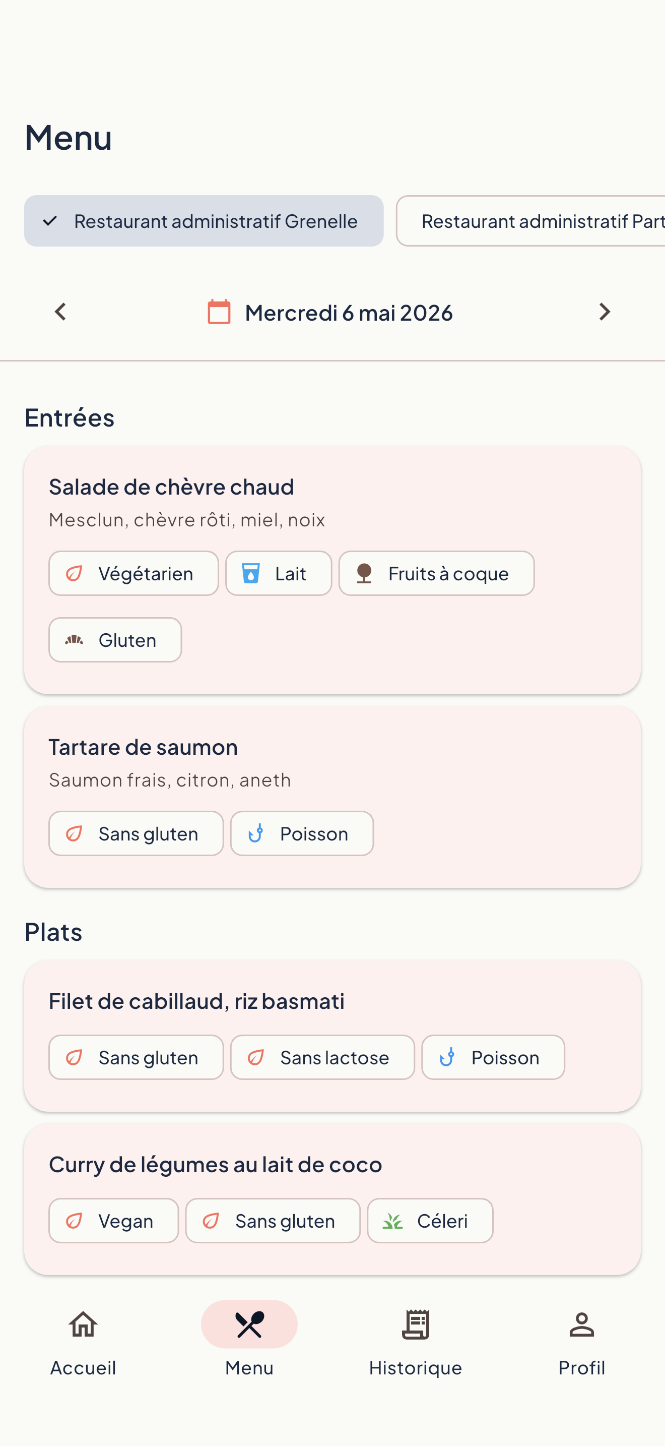 Menu du jour